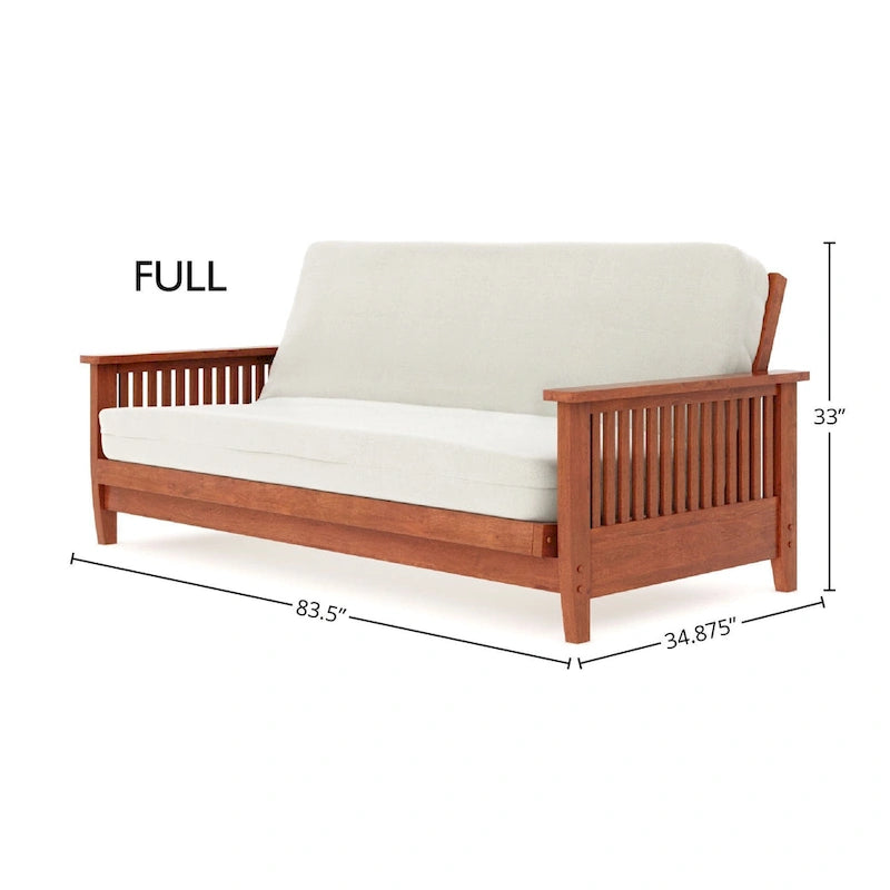 Full Size Futon Sofa Bed Frame with Mid-Century Modern Wood Slats