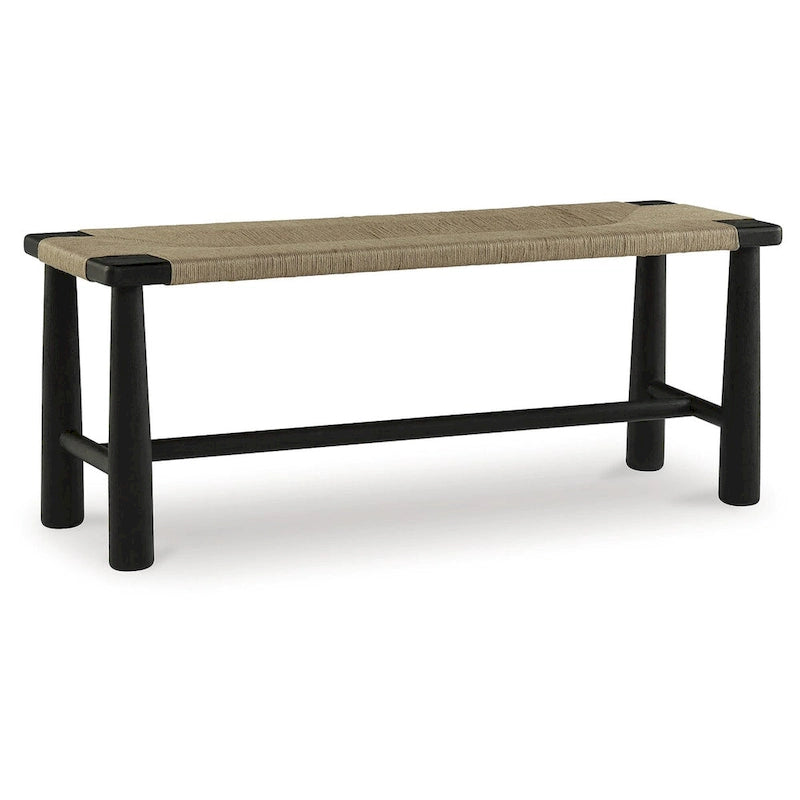 Black Natural Jute Woven Accent Bench with Matte Black Wood Frame