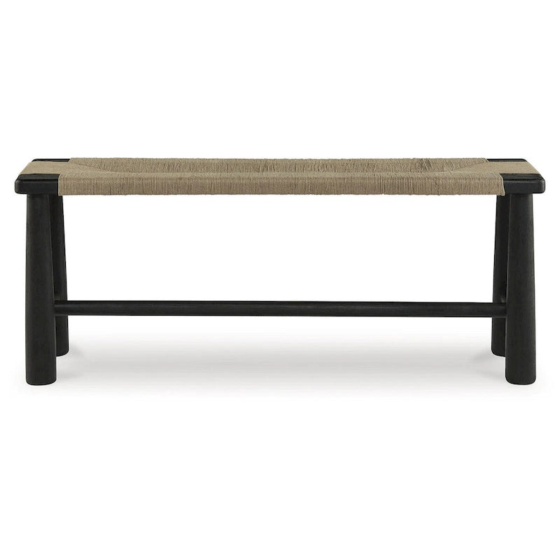 Black Natural Jute Woven Accent Bench with Matte Black Wood Frame