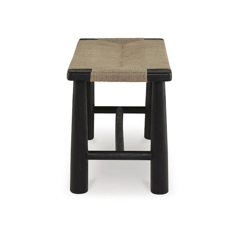Black Natural Jute Woven Accent Bench with Matte Black Wood Frame