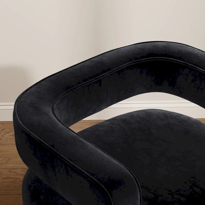 Upholstered Black Velvet Open Back Club Chair with Gold Base
