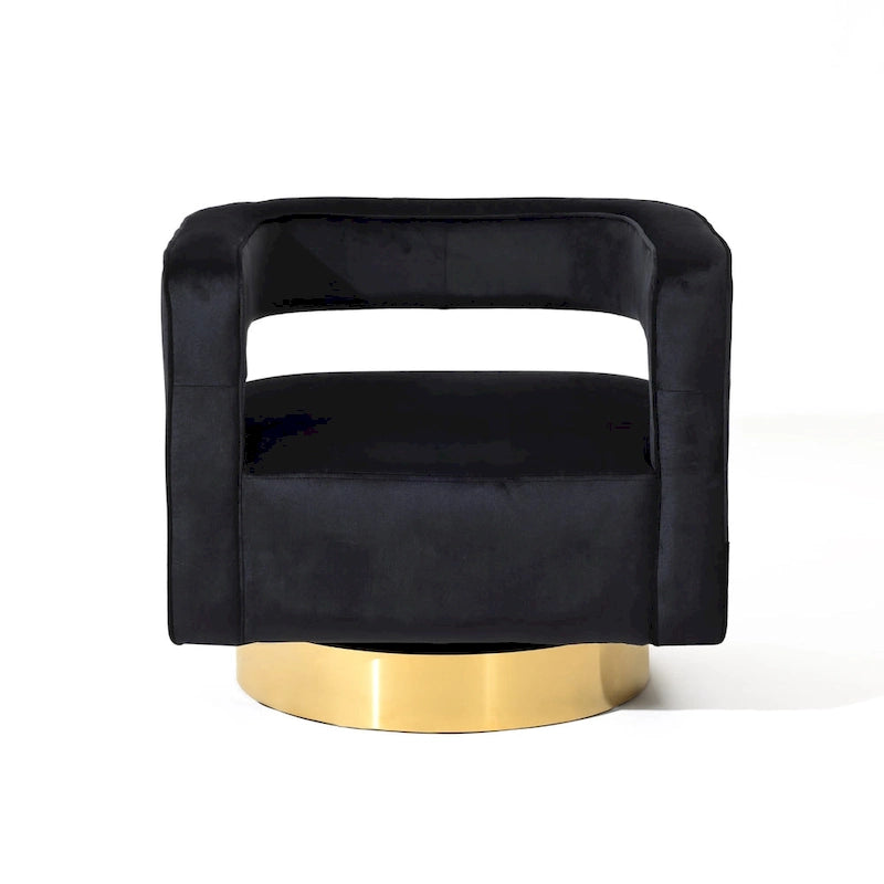 Upholstered Black Velvet Open Back Club Chair with Gold Base