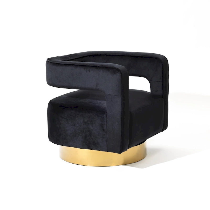 Upholstered Black Velvet Open Back Club Chair with Gold Base