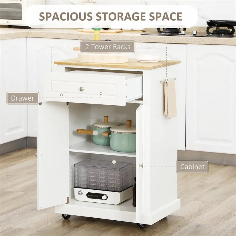 Rolling Kitchen Island Cart with Drawer and Portable Serving Trolley