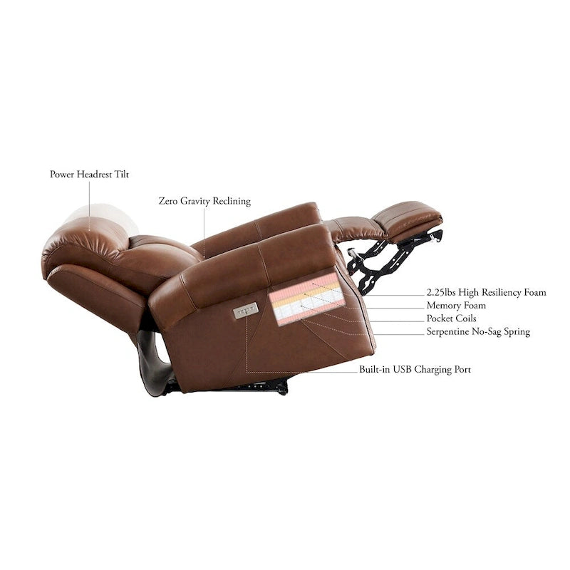 Zero Gravity Power Recliner Top Grain Leather Sofa Chair