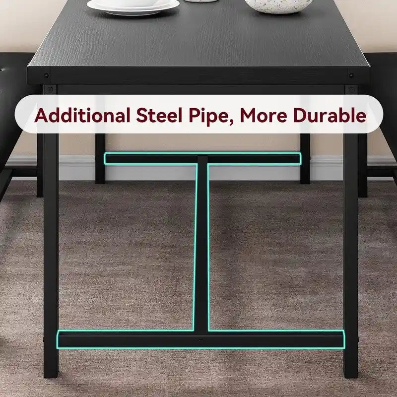 Industrial Style Dining Table Set with 2 Upholstered Benches