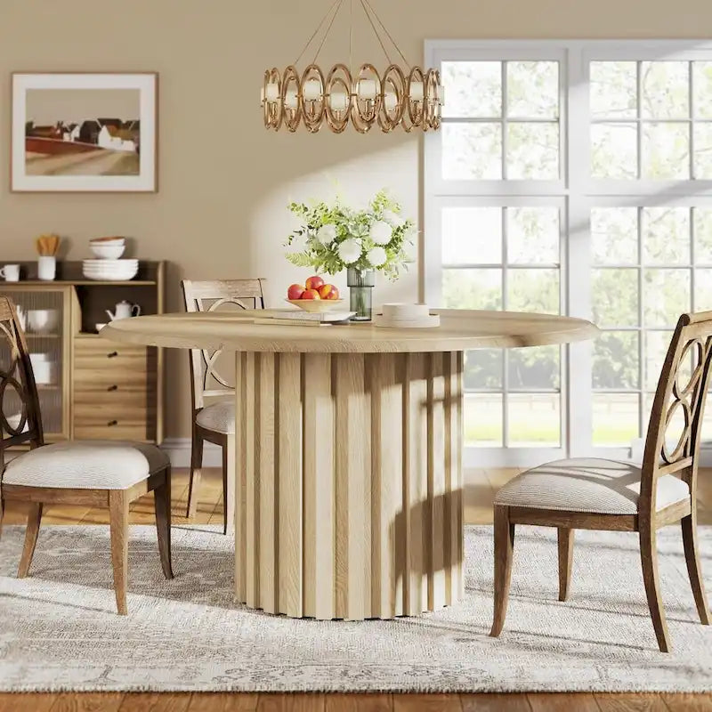Round Dining Table, 47.24 Farmhouse Kitchen Table, Dinner Table
