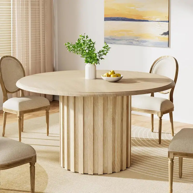 Round Dining Table 47-Inch Farmhouse Style Round Pedestal Dining Table