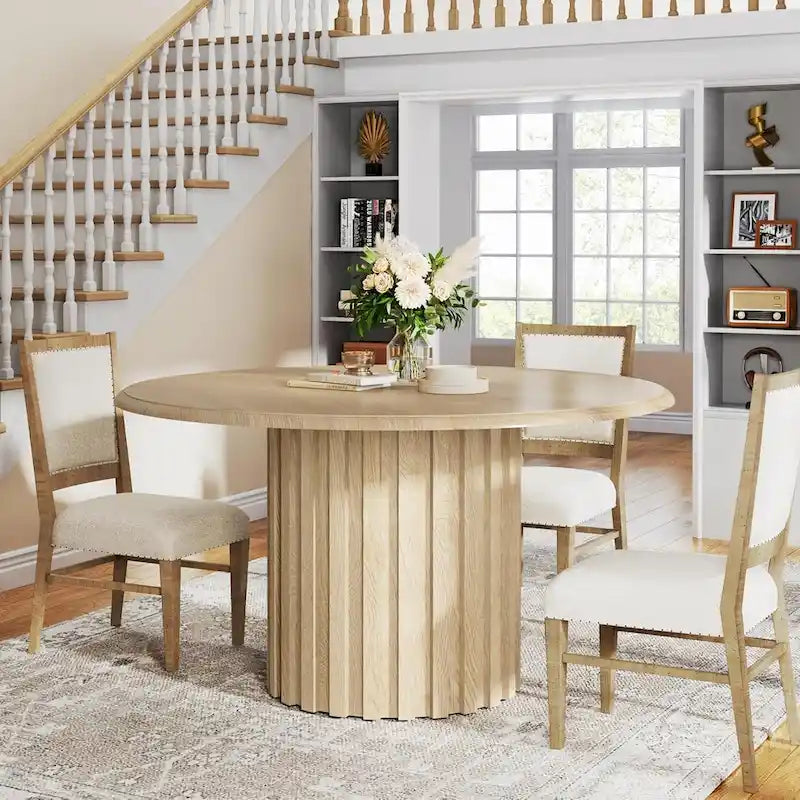 Round Dining Table 47-Inch Farmhouse Style Round Pedestal Dining Table