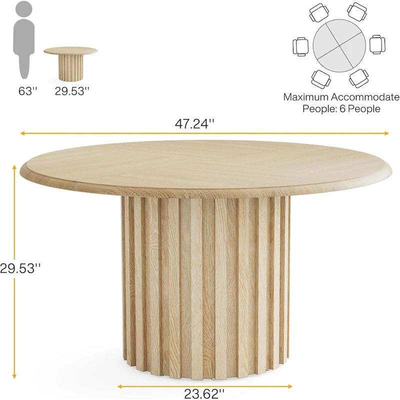 Round Dining Table 47-Inch Farmhouse Style Round Pedestal Dining Table