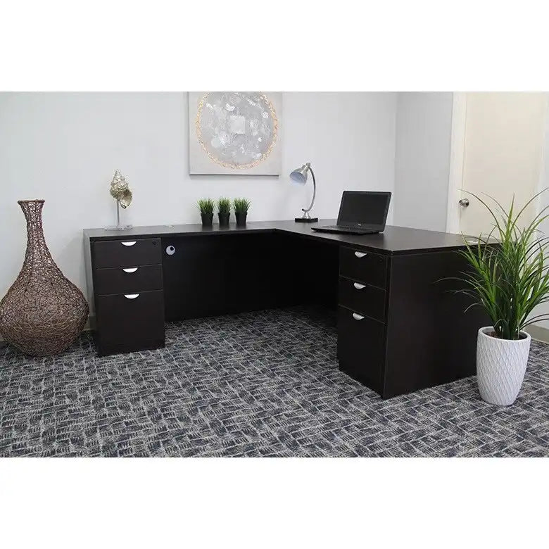 71-inch L-Shape Corner Executive Desk with Dual File Pedestals