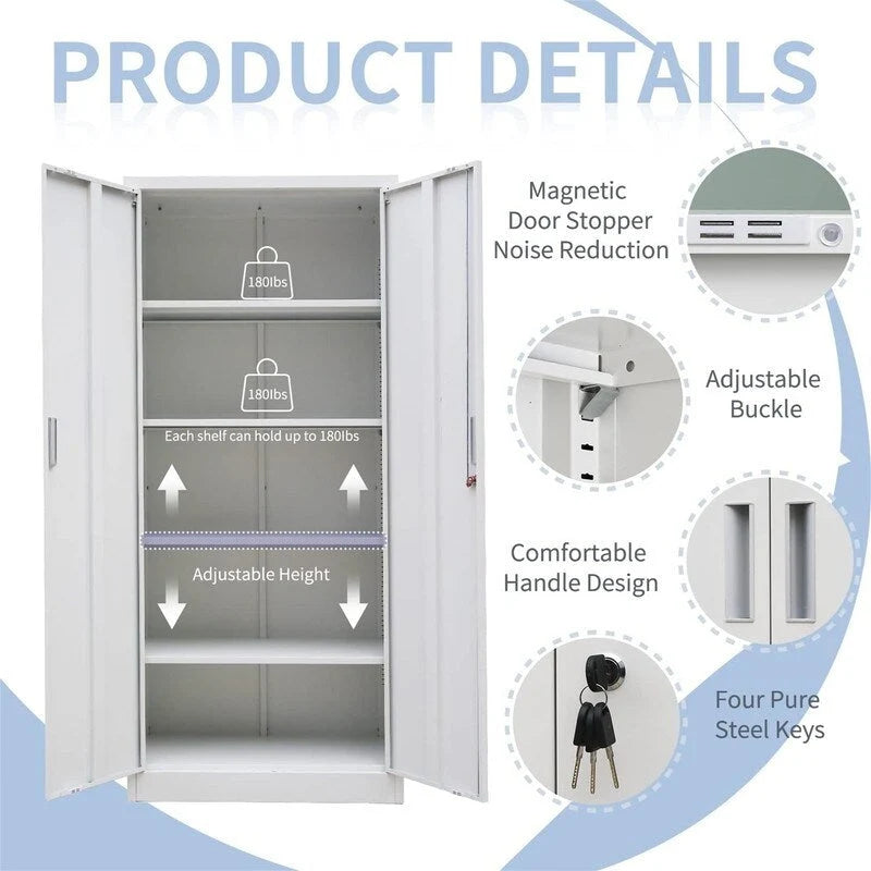 71-Inch Locking Metal Storage Cabinet with Adjustable Shelves for Garage