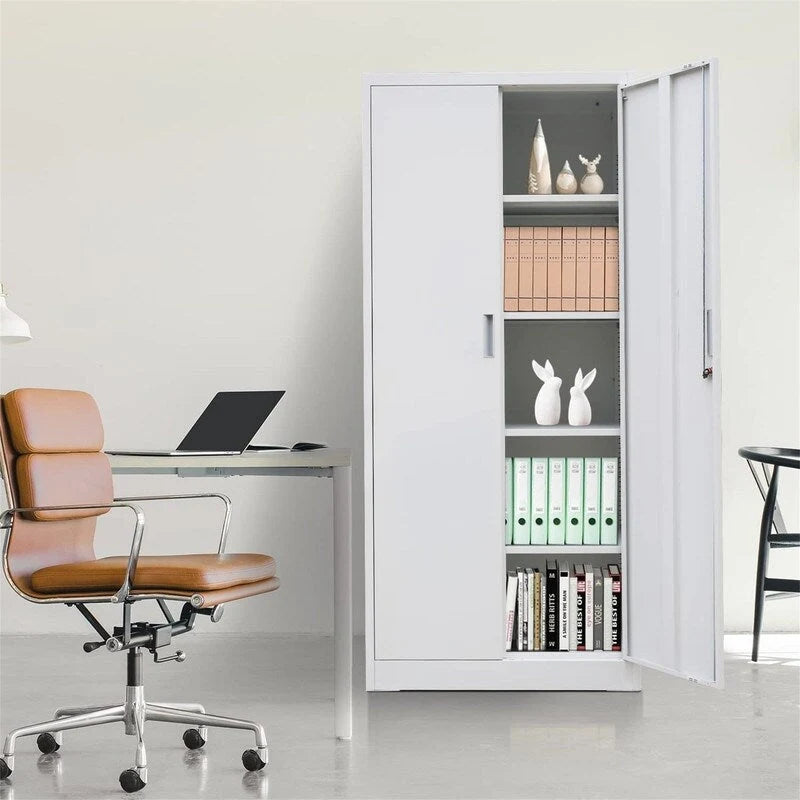 71-Inch Locking Metal Storage Cabinet with Adjustable Shelves for Garage