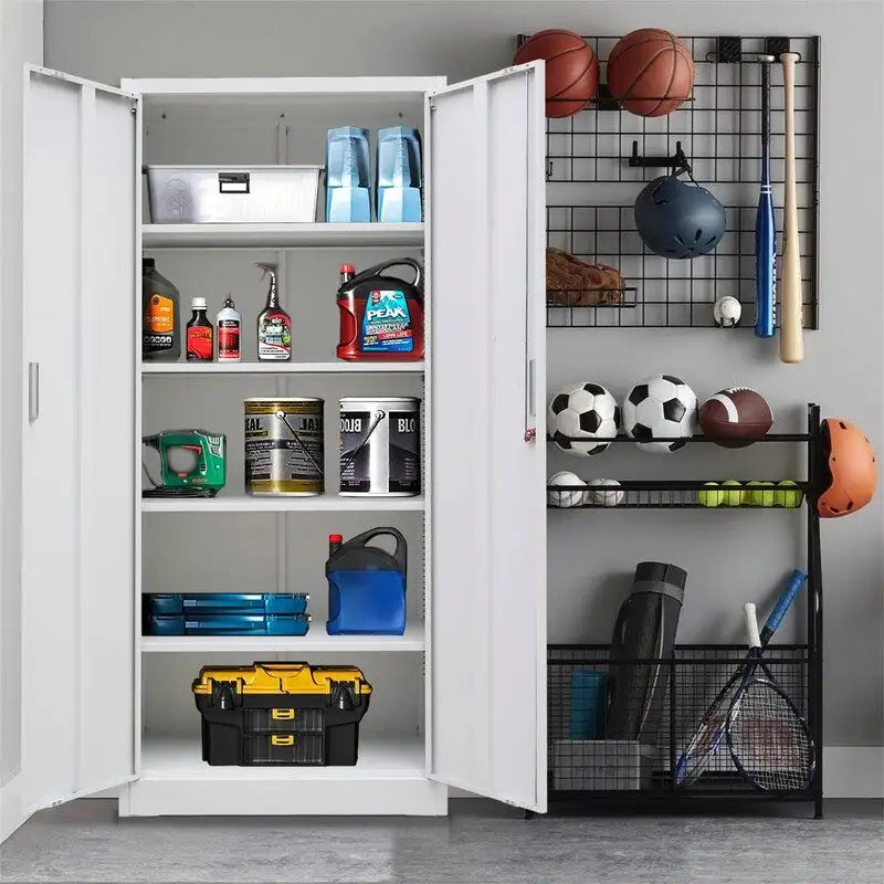 71-Inch Locking Metal Storage Cabinet with Adjustable Shelves for Garage