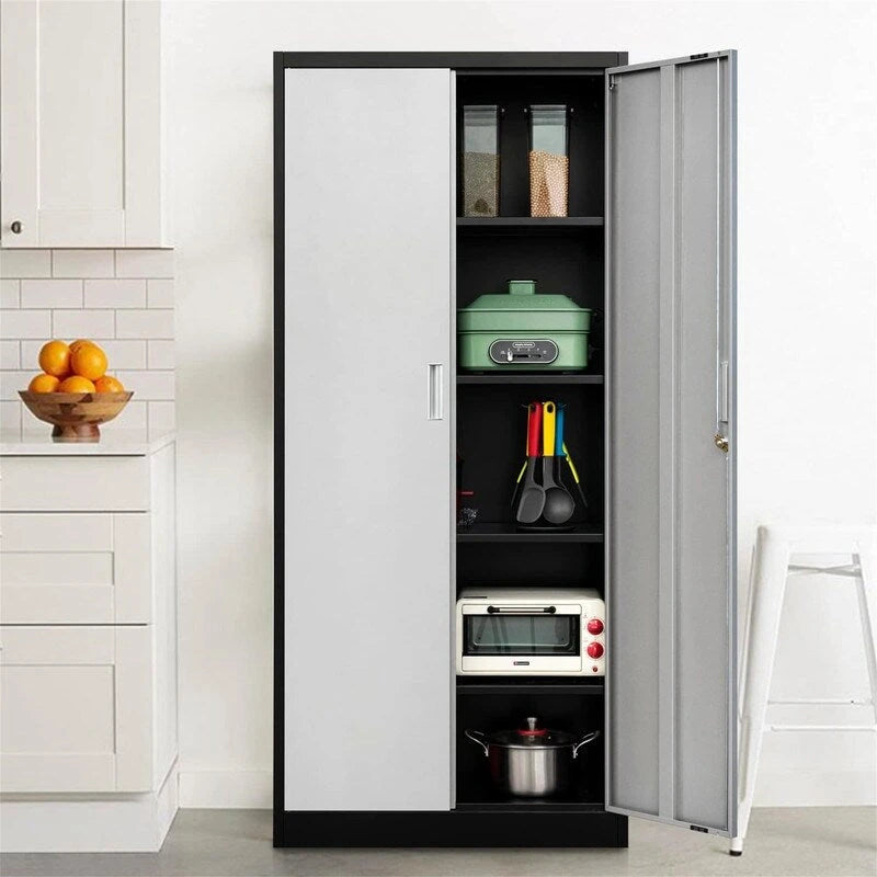 71-Inch Locking Metal Storage Cabinet with Adjustable Shelves for Garage
