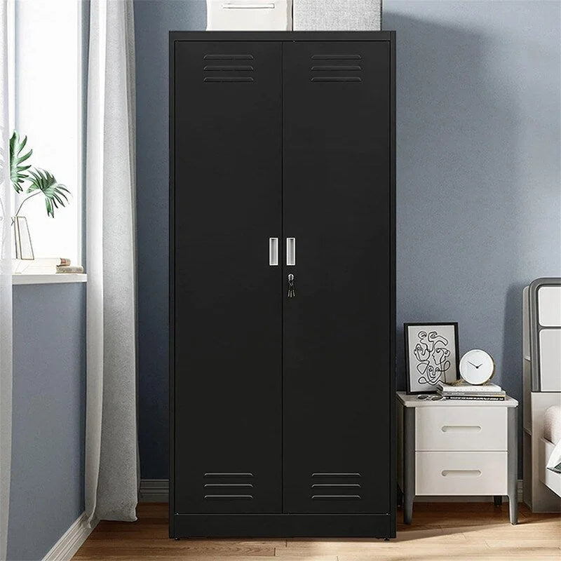 71-Inch Locking Metal Storage Cabinet with Adjustable Shelves for Garage