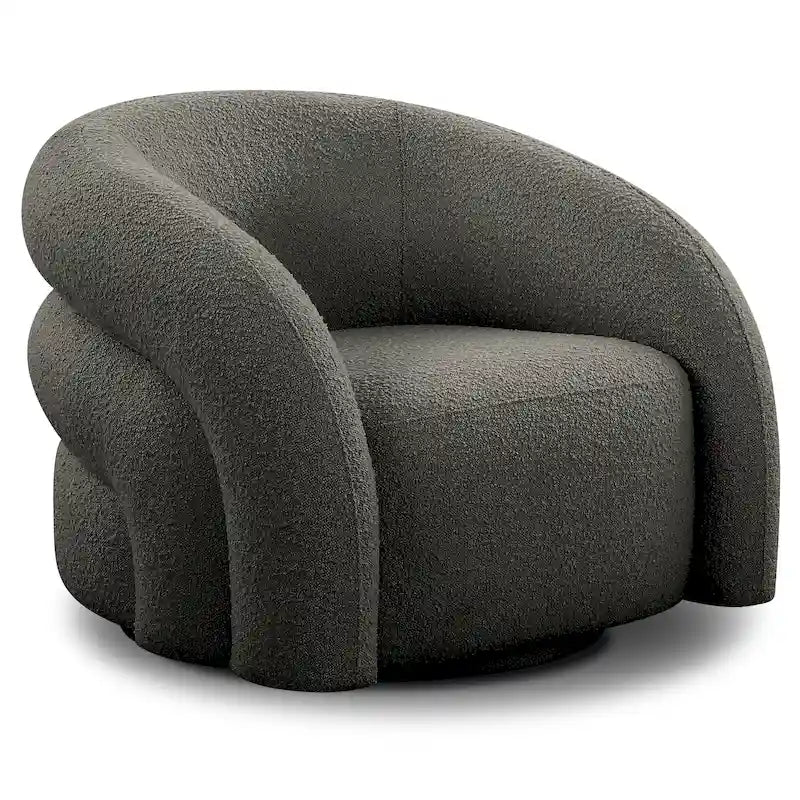 Boucle Swivel Lounge Accent Chair Channel Tufted Low Profile