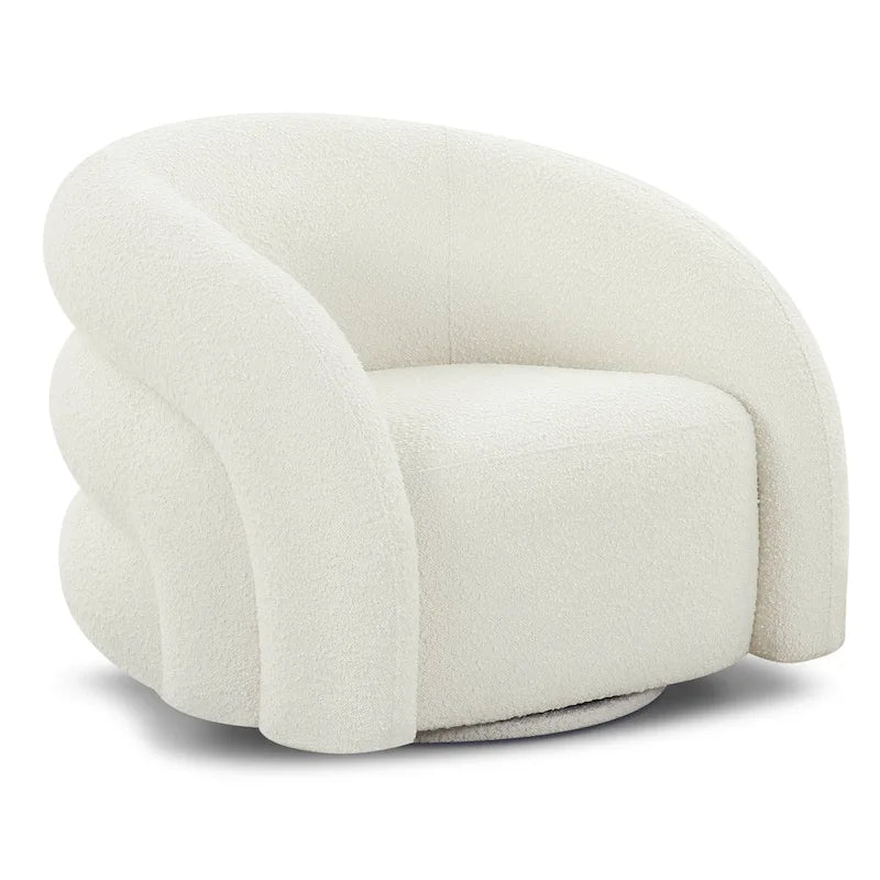 Boucle Swivel Lounge Accent Chair Channel Tufted Low Profile