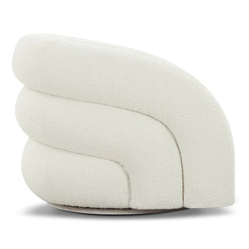 Boucle Swivel Lounge Accent Chair Channel Tufted Low Profile