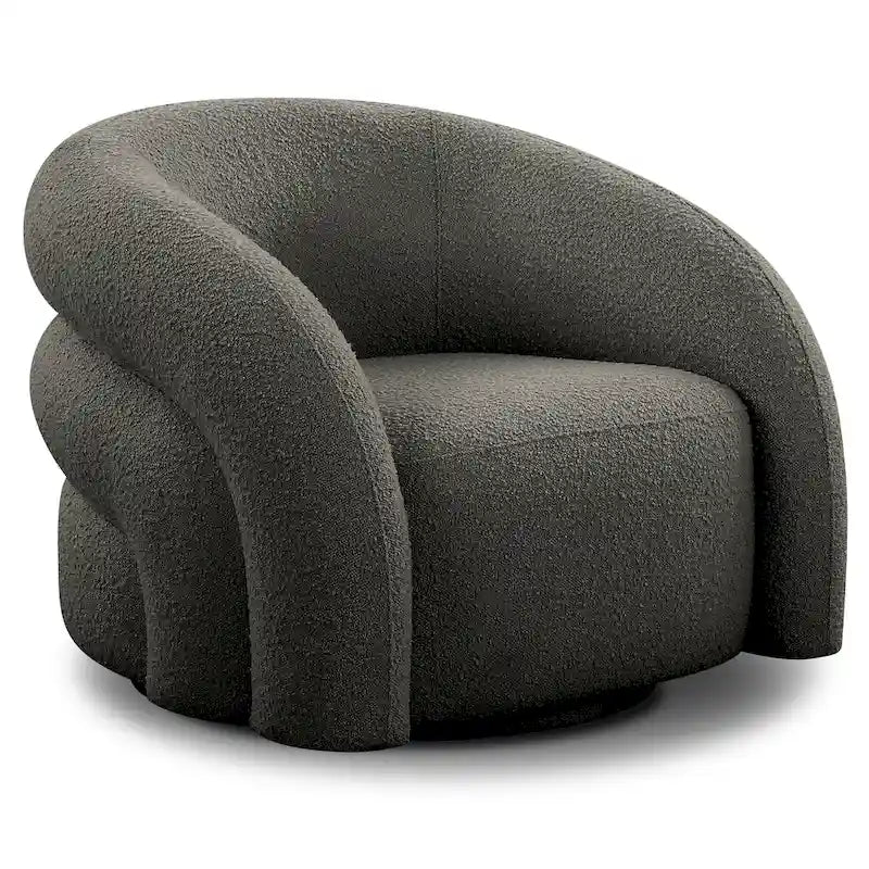 Boucle Swivel Lounge Accent Chair Channel Tufted Low Profile