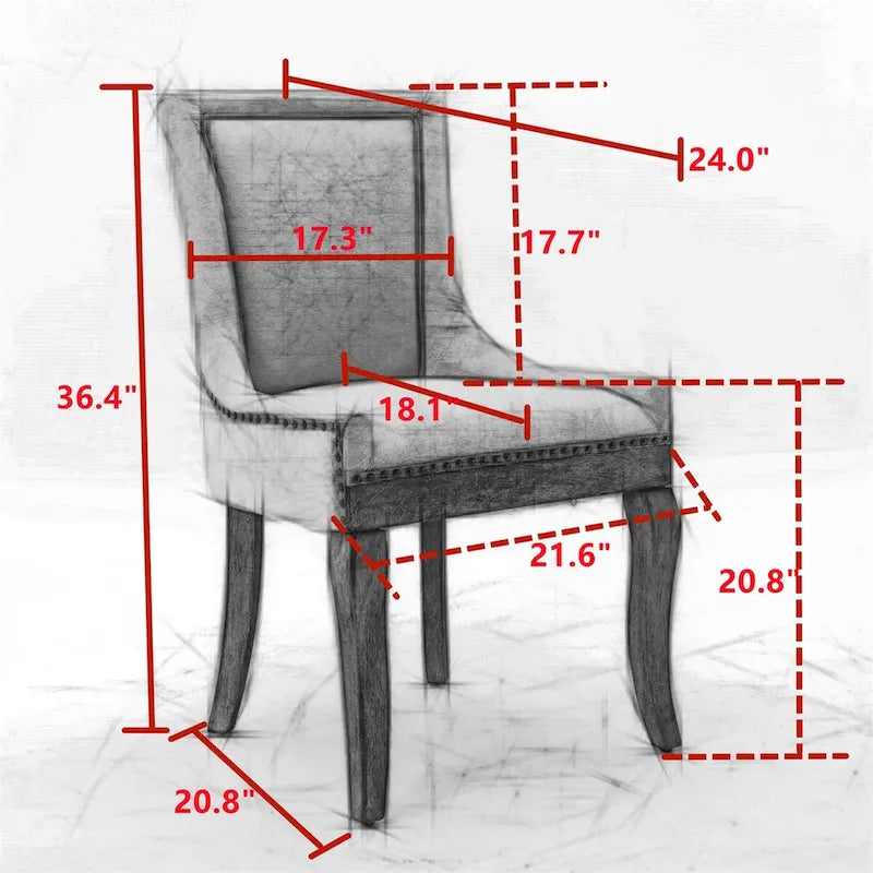 Thickened Fabric Dining Chair with High Backrest and Solid Wood Legs Set of 2