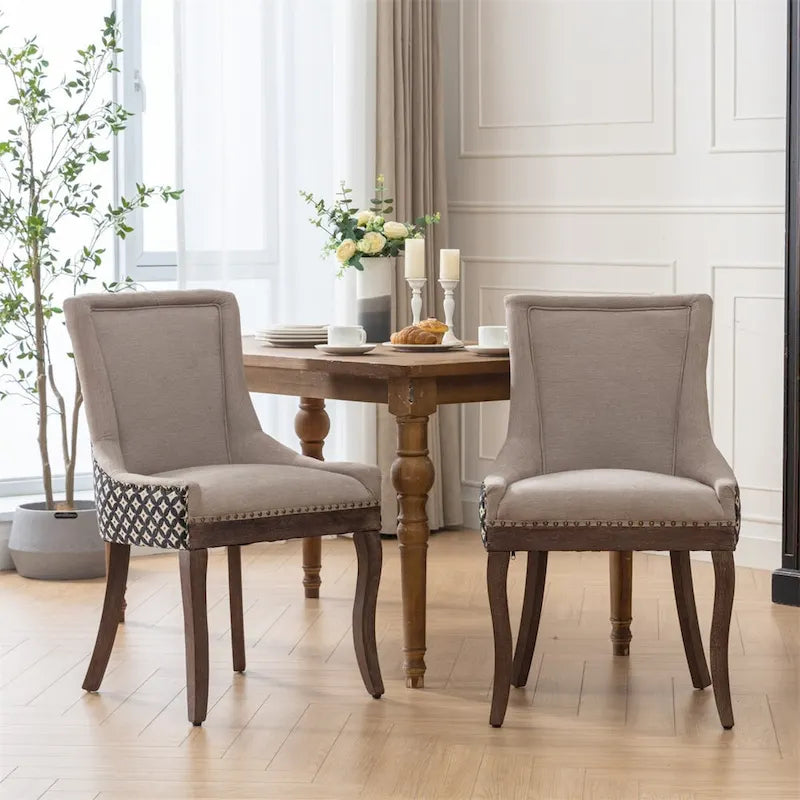 Thickened Fabric Dining Chair with High Backrest and Solid Wood Legs Set of 2