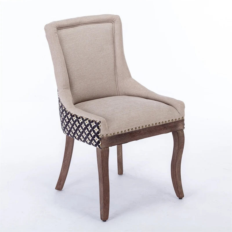 Thickened Fabric Dining Chair with High Backrest and Solid Wood Legs Set of 2