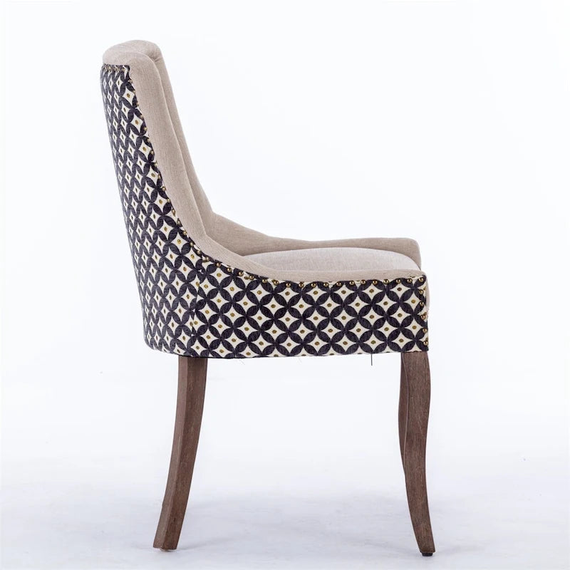 Thickened Fabric Dining Chair with High Backrest and Solid Wood Legs Set of 2