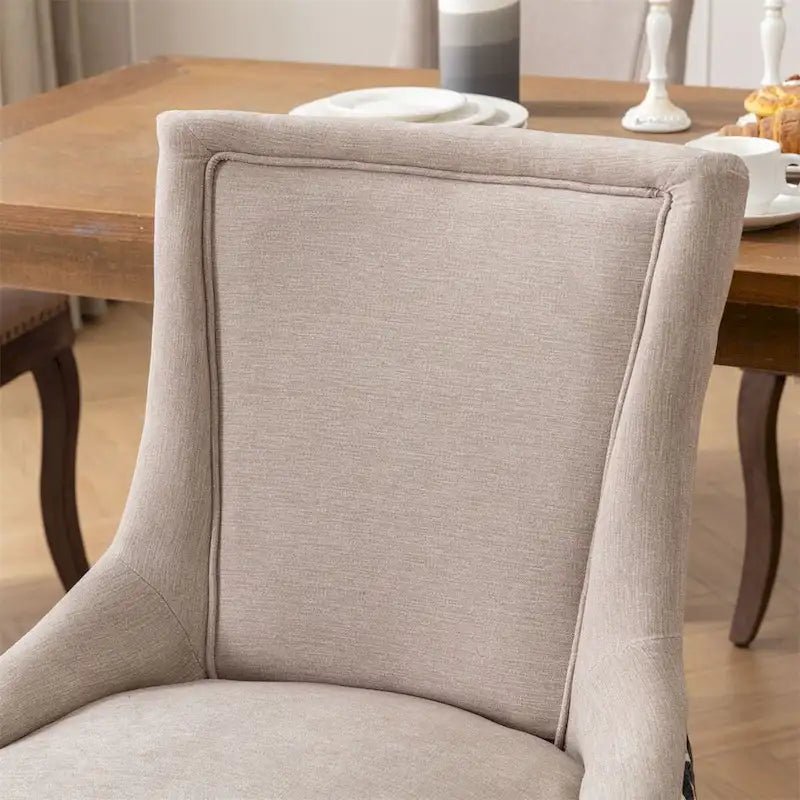 Thickened Fabric Dining Chair with High Backrest and Solid Wood Legs Set of 2