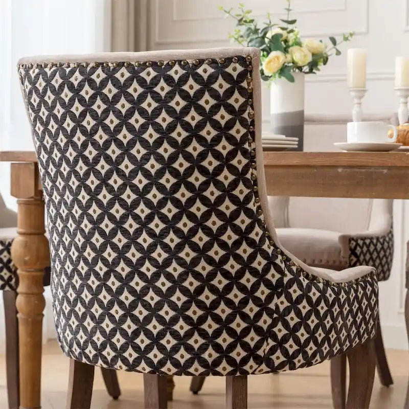 Thickened Fabric Dining Chair with High Backrest and Solid Wood Legs Set of 2