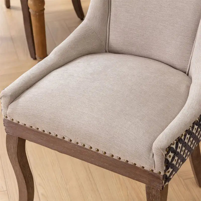 Thickened Fabric Dining Chair with High Backrest and Solid Wood Legs Set of 2