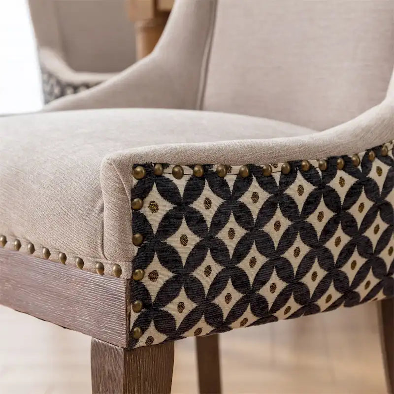 Thickened Fabric Dining Chair with High Backrest and Solid Wood Legs Set of 2