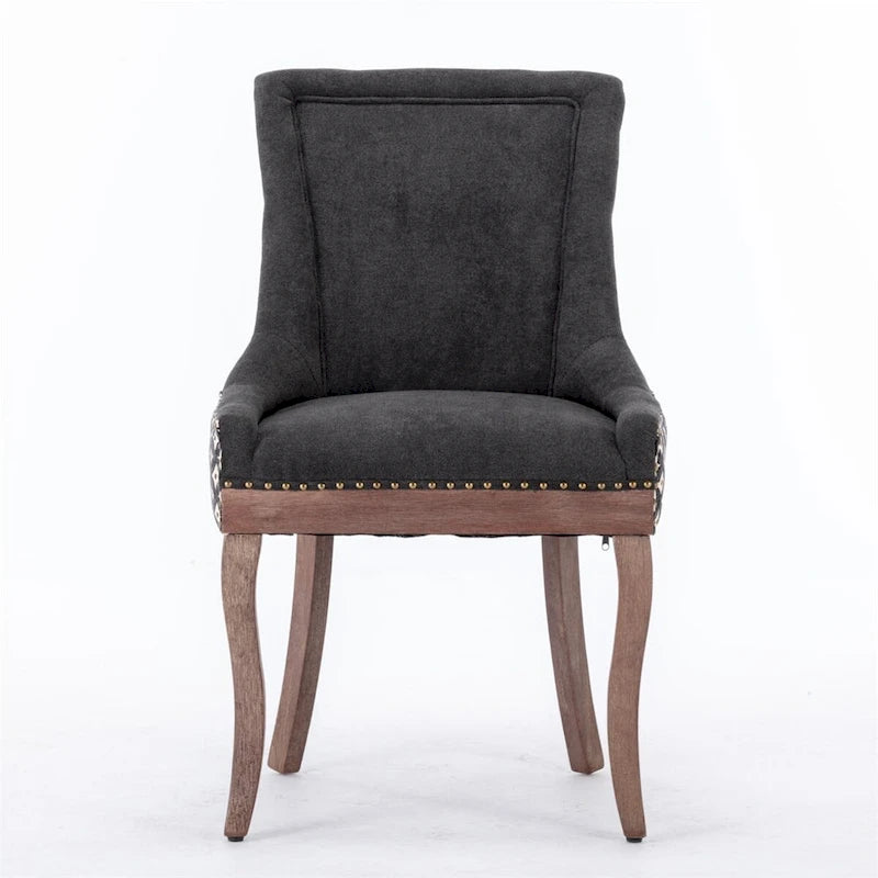 Thickened Fabric Dining Chair with High Backrest and Solid Wood Legs Set of 2