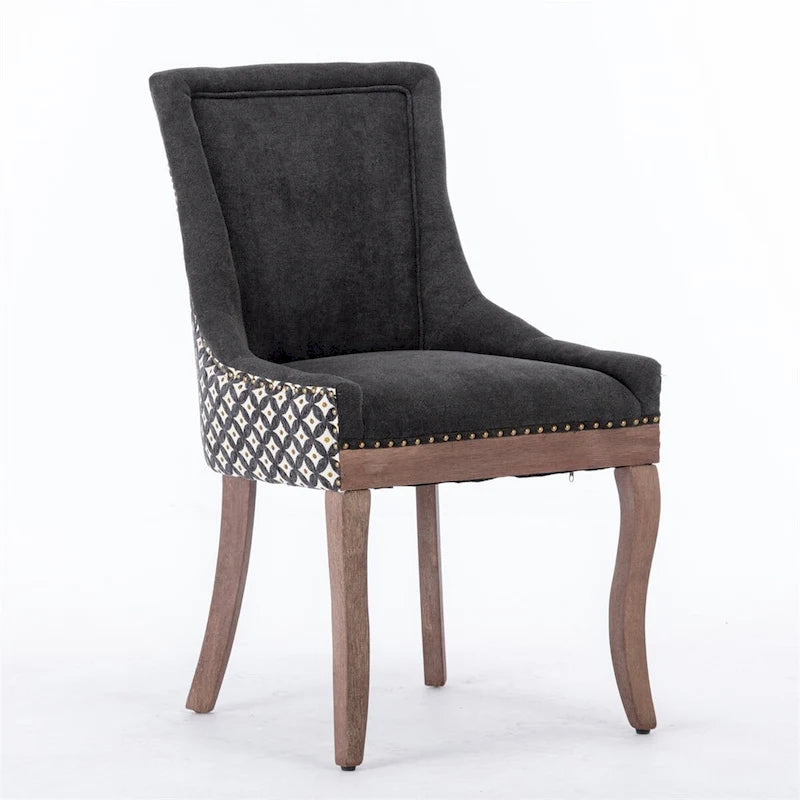 Thickened Fabric Dining Chair with High Backrest and Solid Wood Legs Set of 2