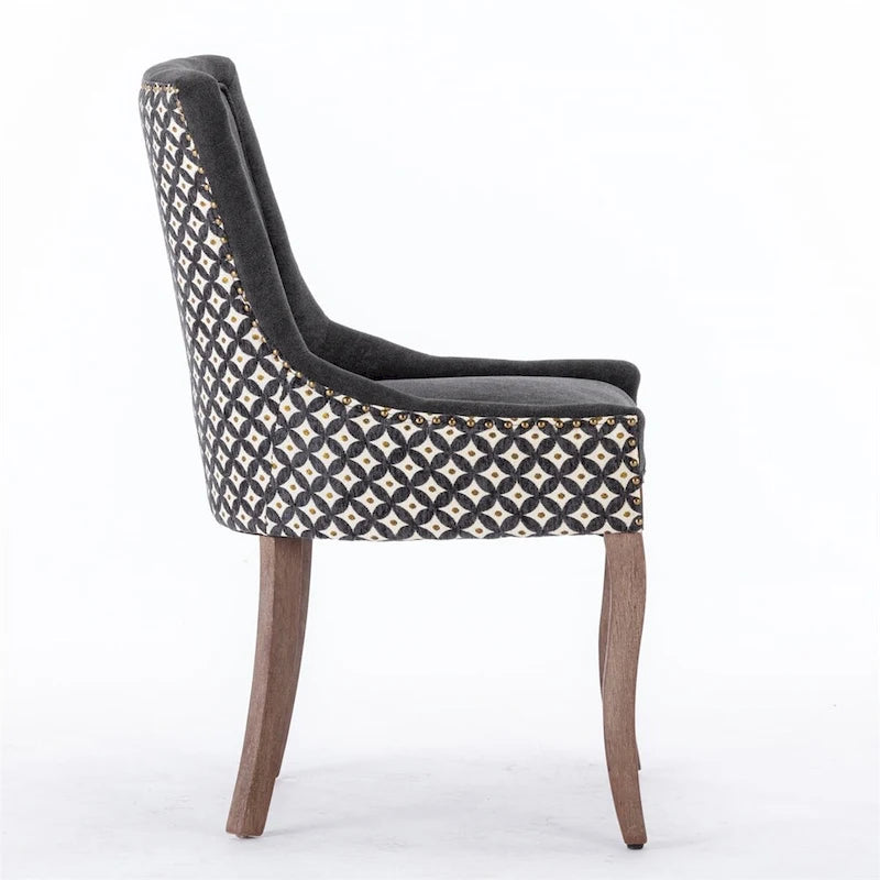Thickened Fabric Dining Chair with High Backrest and Solid Wood Legs Set of 2