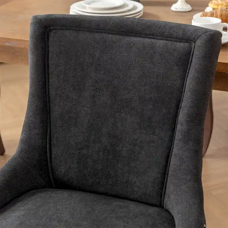 Thickened Fabric Dining Chair with High Backrest and Solid Wood Legs Set of 2