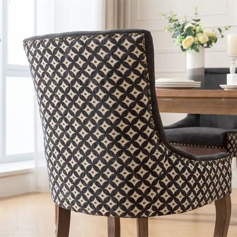 Thickened Fabric Dining Chair with High Backrest and Solid Wood Legs Set of 2