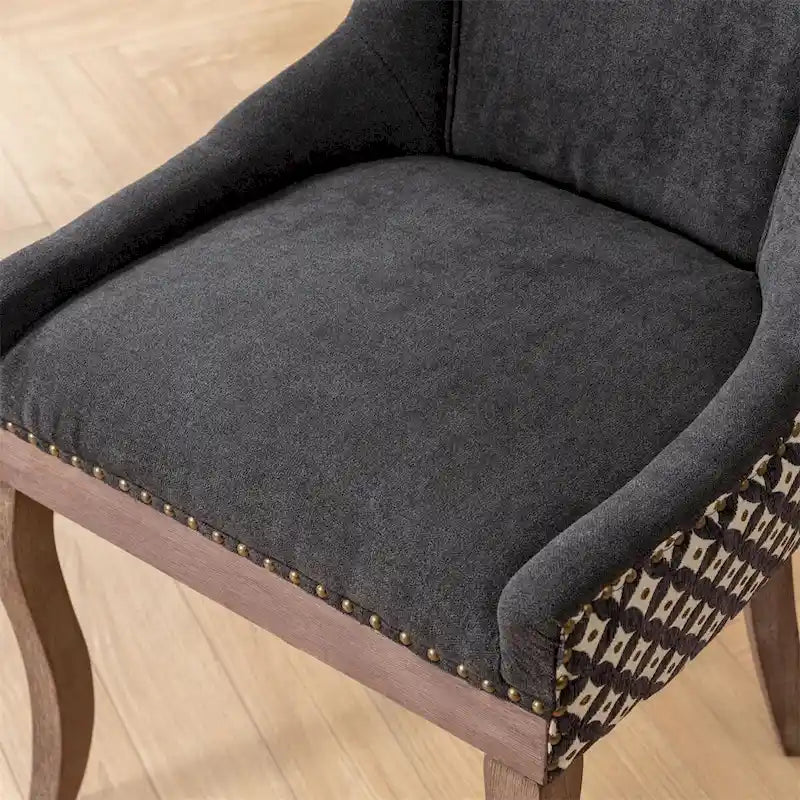 Thickened Fabric Dining Chair with High Backrest and Solid Wood Legs Set of 2
