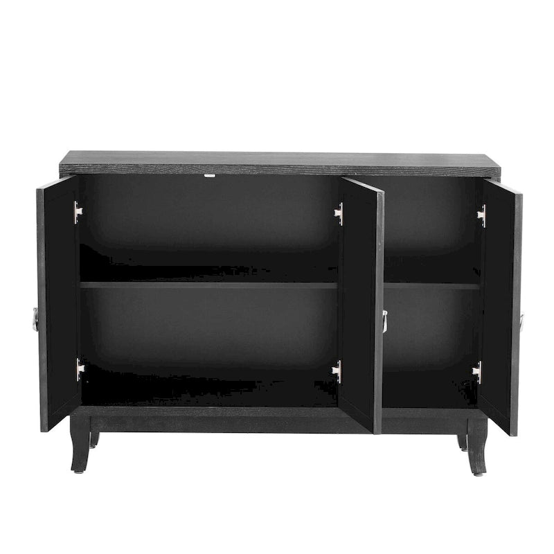 Sideboard Buffet Cabinet with 3 Mirrored Glass Doors and Silver Handle