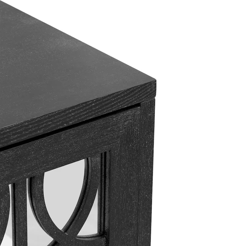 Sideboard Buffet Cabinet with 3 Mirrored Glass Doors and Silver Handle