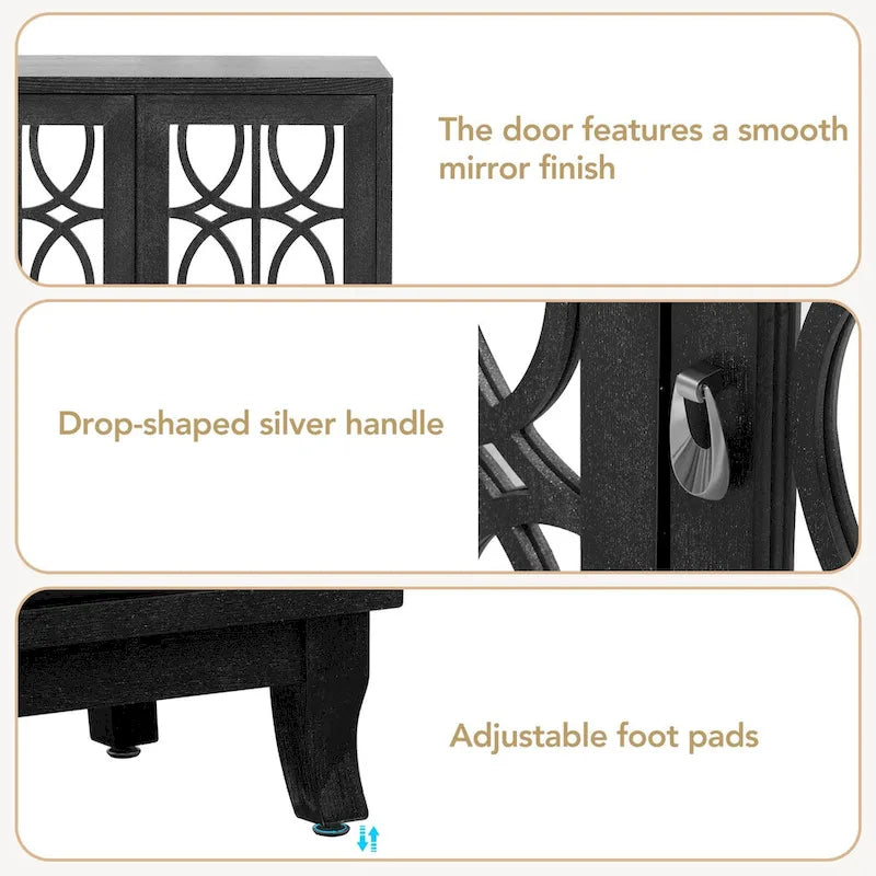 Sideboard Buffet Cabinet with 3 Mirrored Glass Doors and Silver Handle