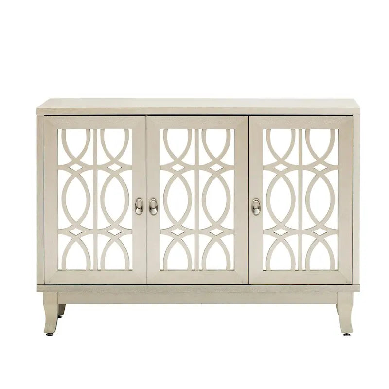 Sideboard Buffet Cabinet with 3 Mirrored Glass Doors and Silver Handle