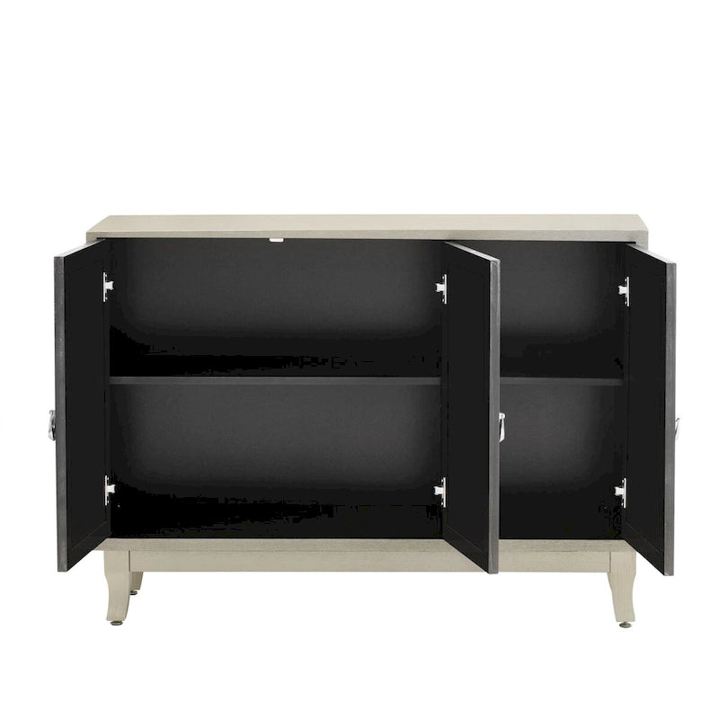 Sideboard Buffet Cabinet with 3 Mirrored Glass Doors and Silver Handle