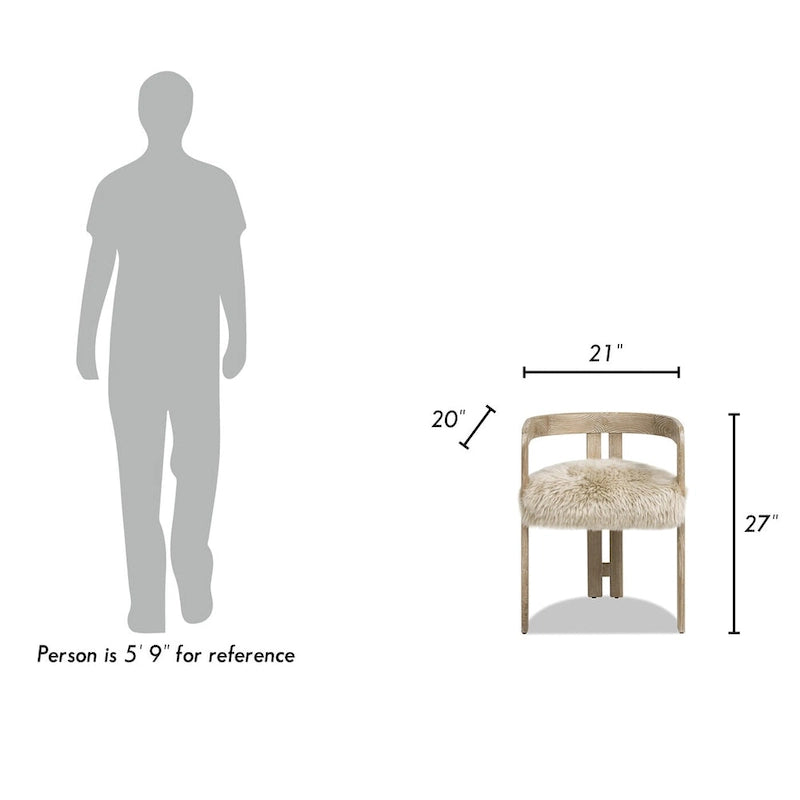 Sheepskin Upholstered Dining Chair with Ash Wood Frame Low Back Arms