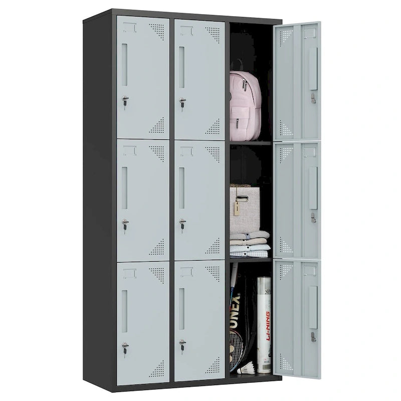 3-Tier 3-Wide Metal Storage Locker with 9 Individual Compartments