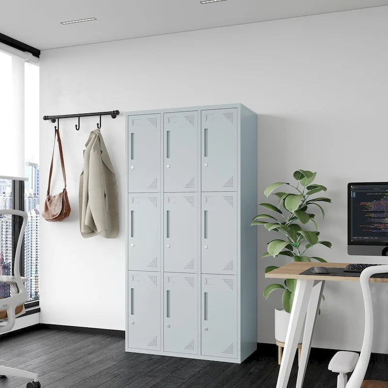 3-Tier 3-Wide Metal Storage Locker with 9 Individual Compartments