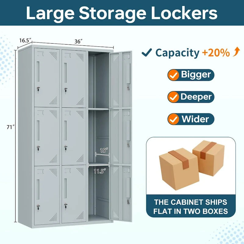 3-Tier 3-Wide Metal Storage Locker with 9 Individual Compartments