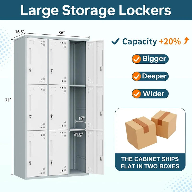 3-Tier 3-Wide Metal Storage Locker with 9 Individual Compartments