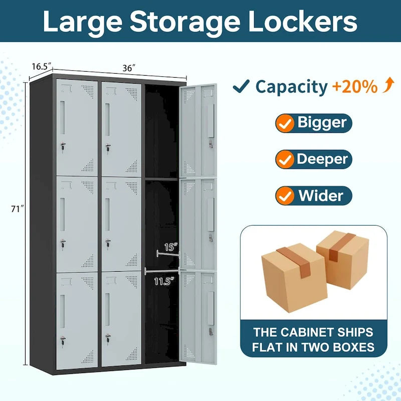 3-Tier 3-Wide Metal Storage Locker with 9 Individual Compartments